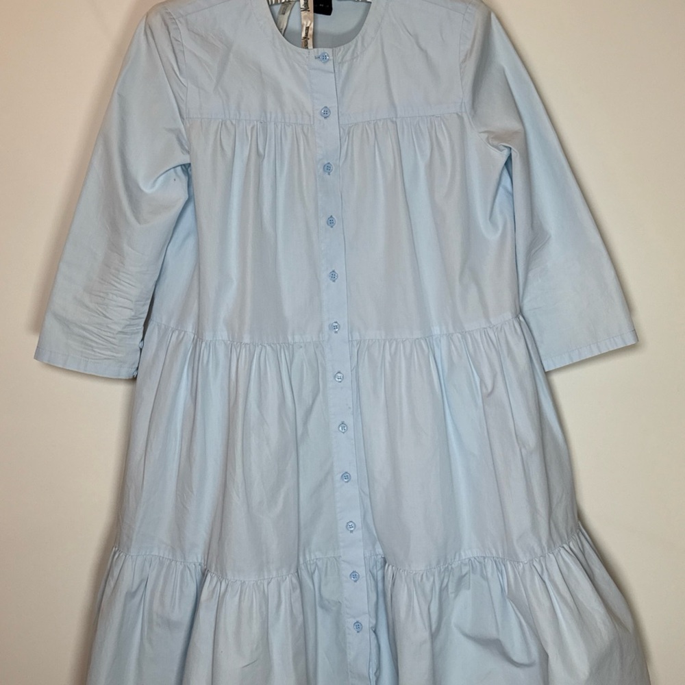 Vintage Barneys New York Light Blue Button-Down Dress Size 38 with pockets!
